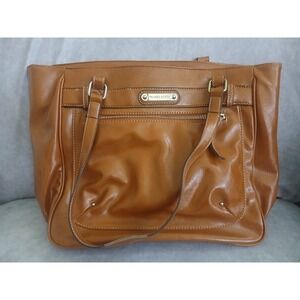 Franco Sarto Cognac Brown Faux Leather Tote Bag Shoulder Purse Silver Hardware